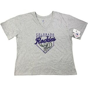 Colorado Rockies MLB Cling to the Lead T-Shirt Womens 2X V-Neck Heather Gray NWT